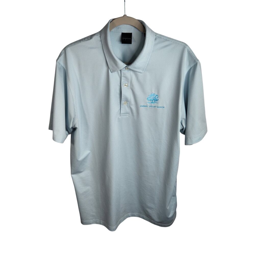 Dunning‎ Golf Polo Shirt Men's Large Blue White Gingham Embroidered